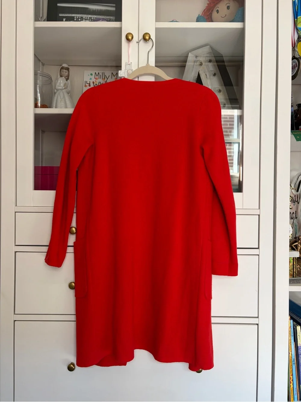 J. Crew Red Open-Front Long Cardigan